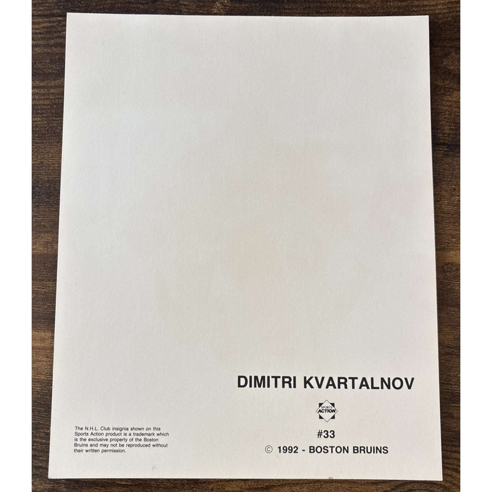 NHL Boston Bruins DIMITRI KVARTALNOV #33 Game Action Color 8 x 10 Photo Picture