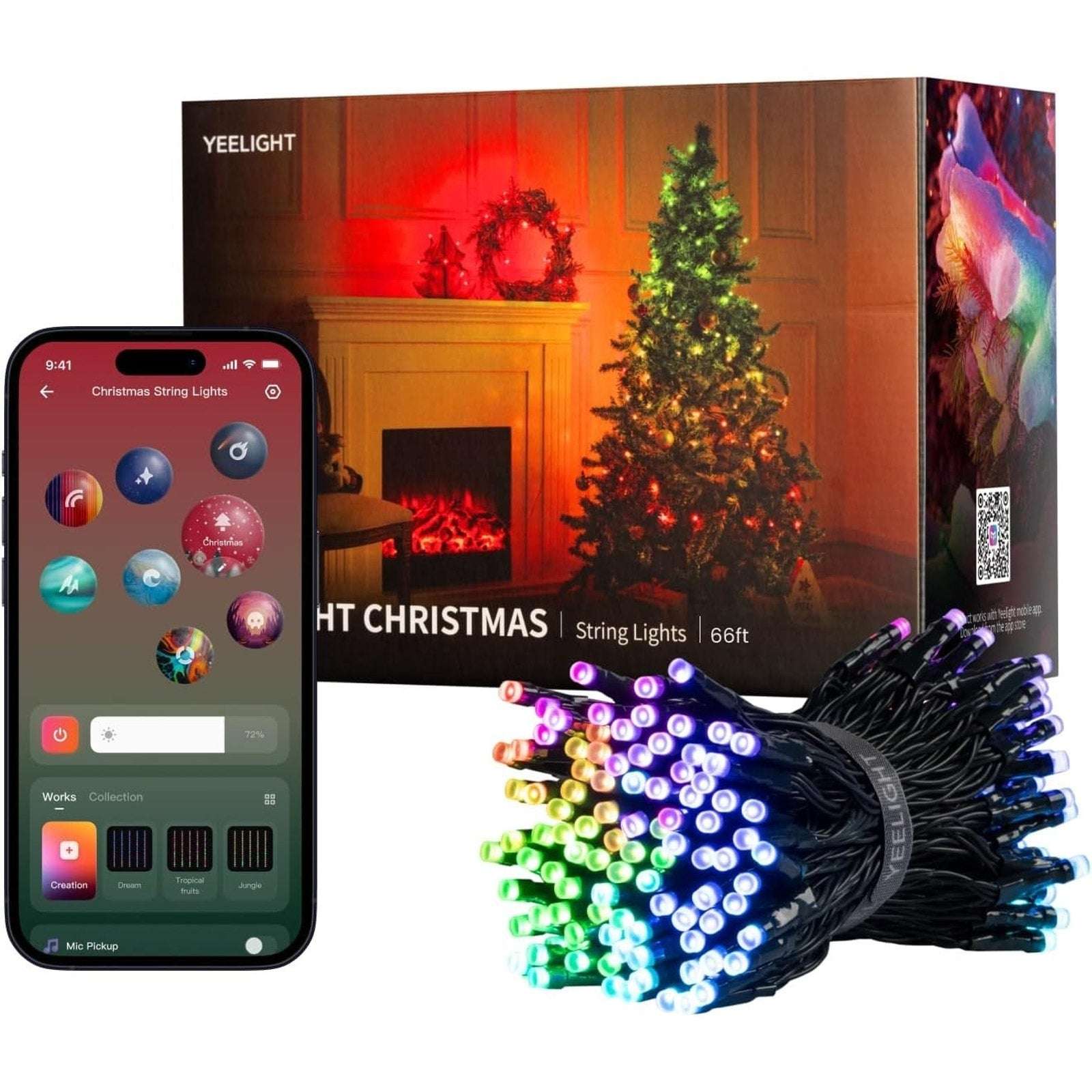 App-Controlled Bluetooth Smart RGB Christmas Lights 200 LED 66Ft w/ Music Flow