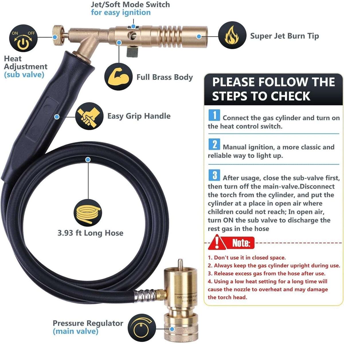 TAUSOM Air Fuel Torch Kit MAPP/MAP-Pro/Propane with Pressure Regulator, Heat Adj