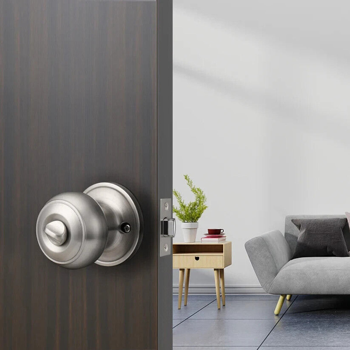 Probrico 2 Sets Ball Knobs Privacy Door Lock Knobs Satin Nickel Finish DL609SNBK
