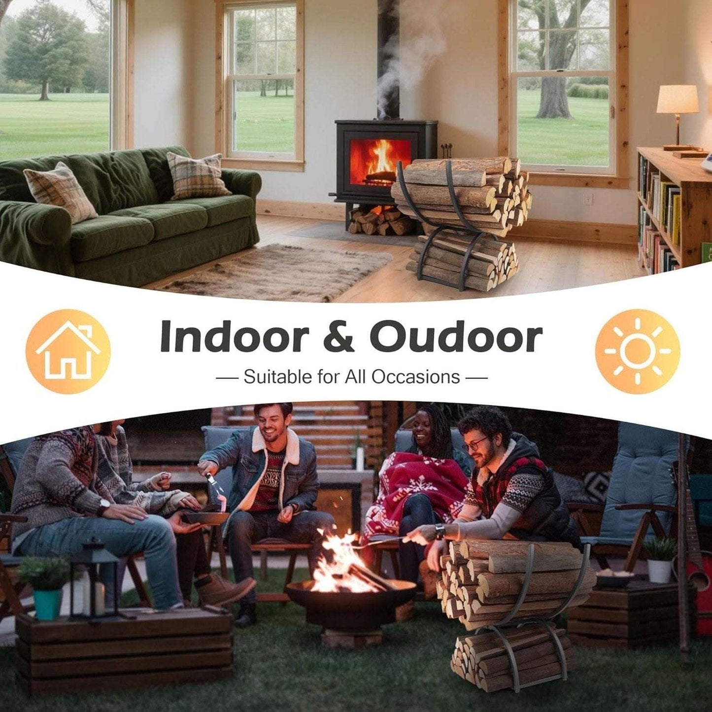 Heavy Duty Firewood Log Rack Indoor/Outdoor Fireplace Wood Storage Stand Holder