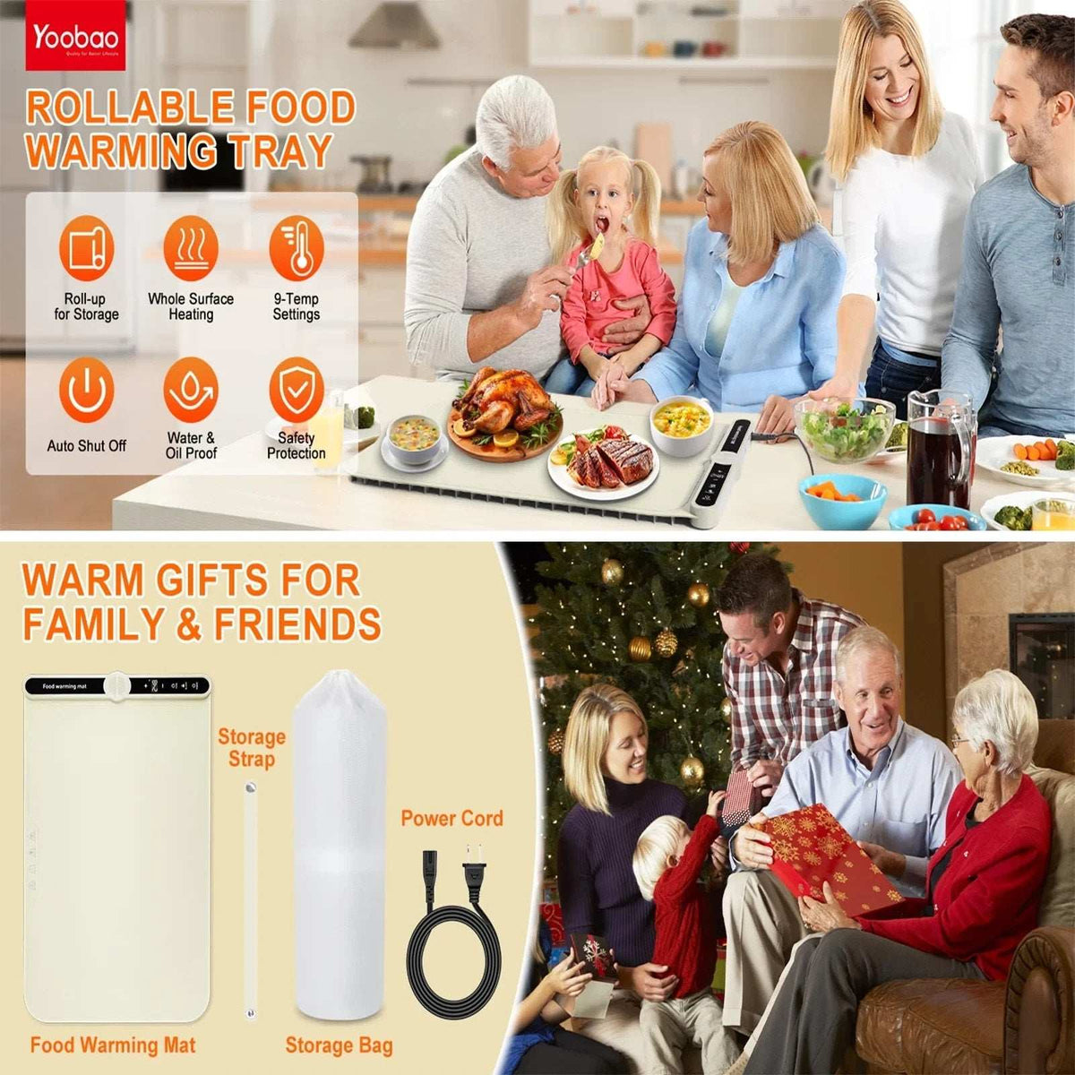 Electric Silicone Food Warming Mat 9 Temp/6 Timer Portable, Rollable, Child-Lock