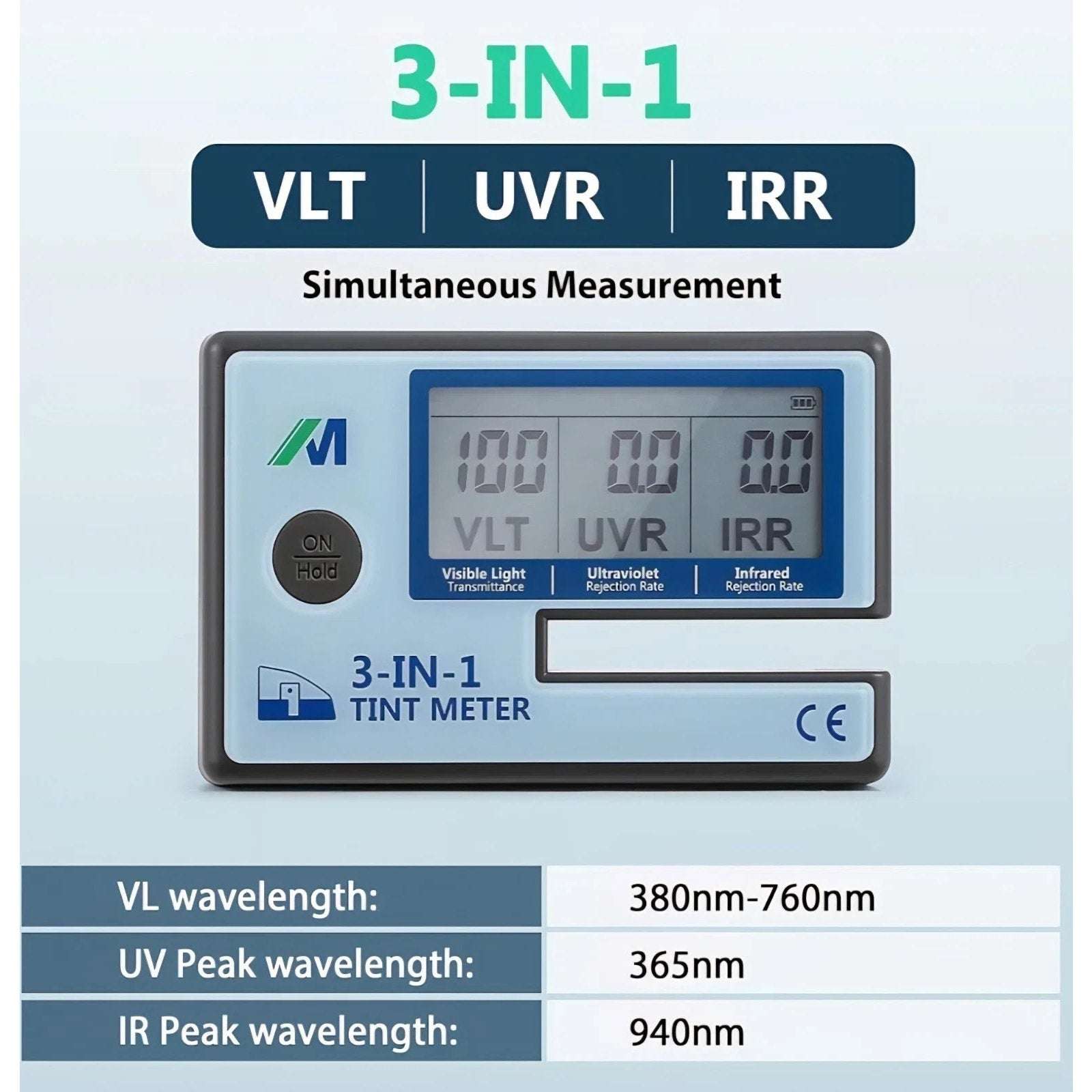 Mxmoonfree Digital Window 3-in-1 Tint Meter Solar Film Transmission Meter LS162