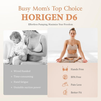 Double Electric Wearable Breast Pump Hands Free 3 Modes & 9 Levels - Horigen D6