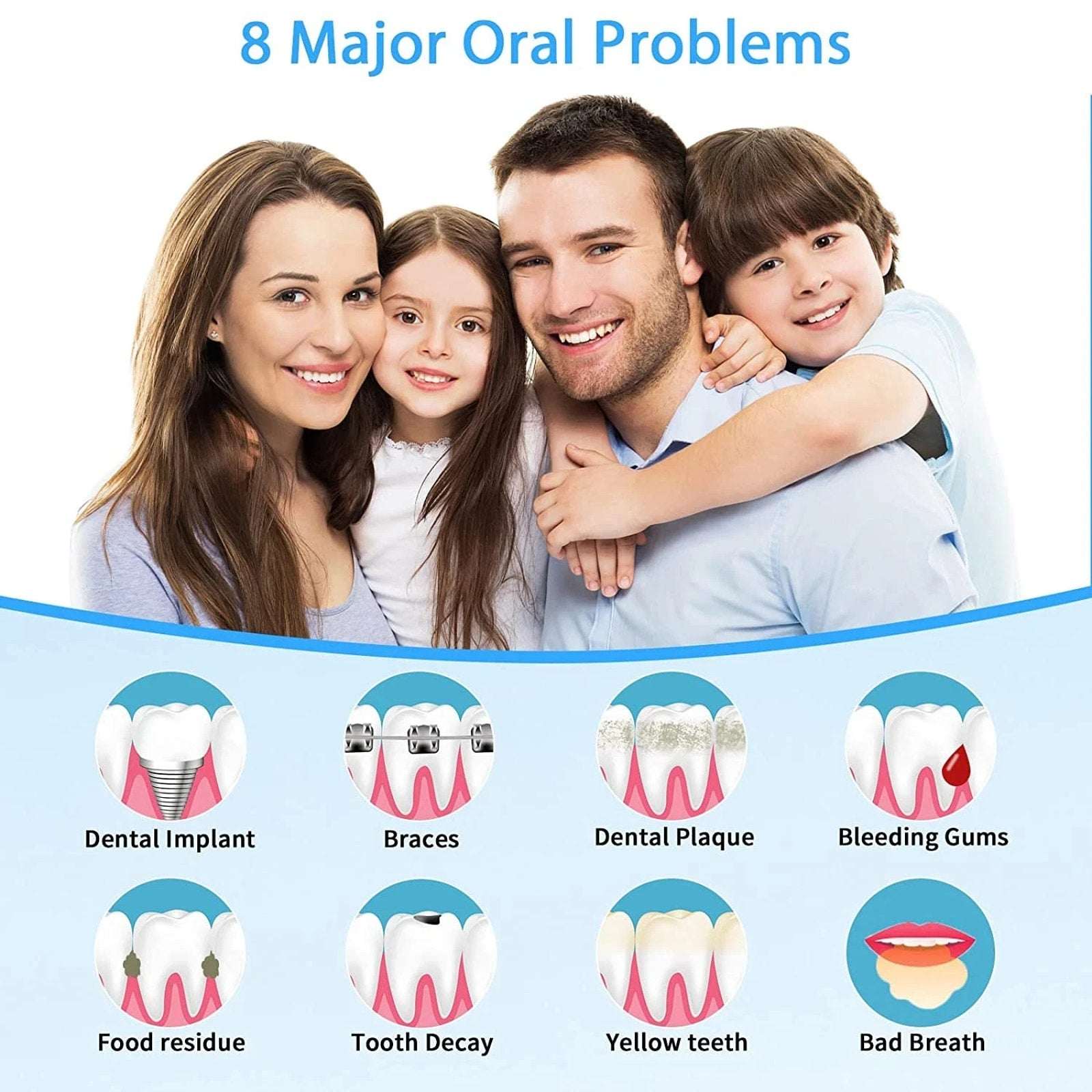 TUREWELL Water Dental Flosser for Gums Teeth Braces Cleaner Pick with 8 Jet Tips