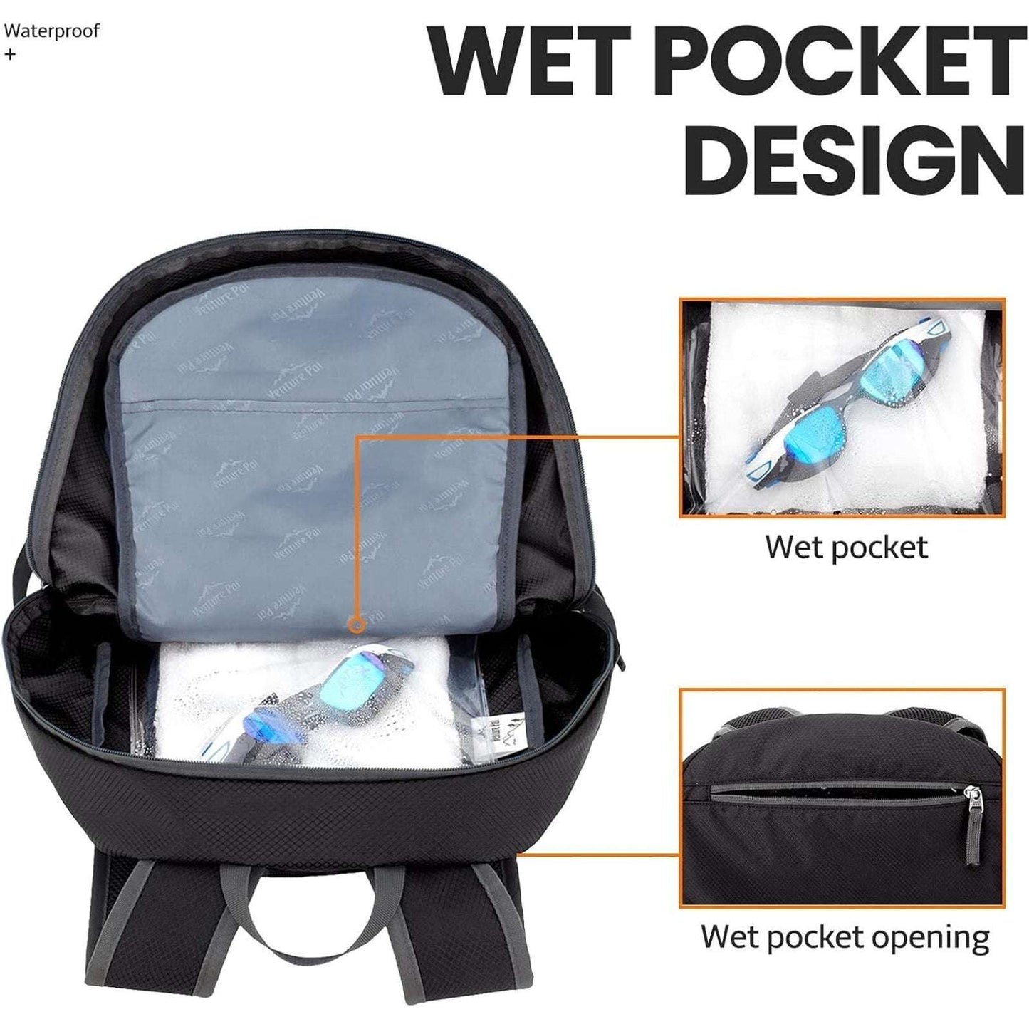 HIKING BACKPACK Lightweight Travel Daypack Black 40L VENTURE PAL Field Operation