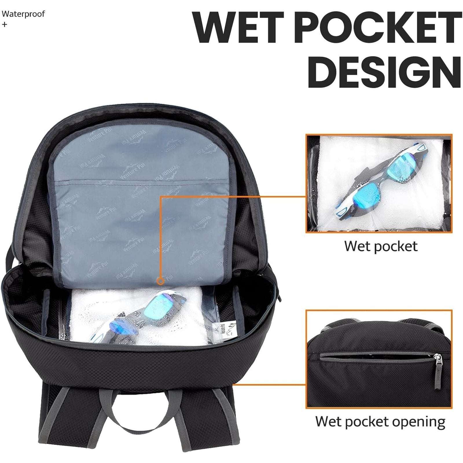 HIKING BACKPACK Lightweight Travel Daypack Black 40L VENTURE PAL Field Operation