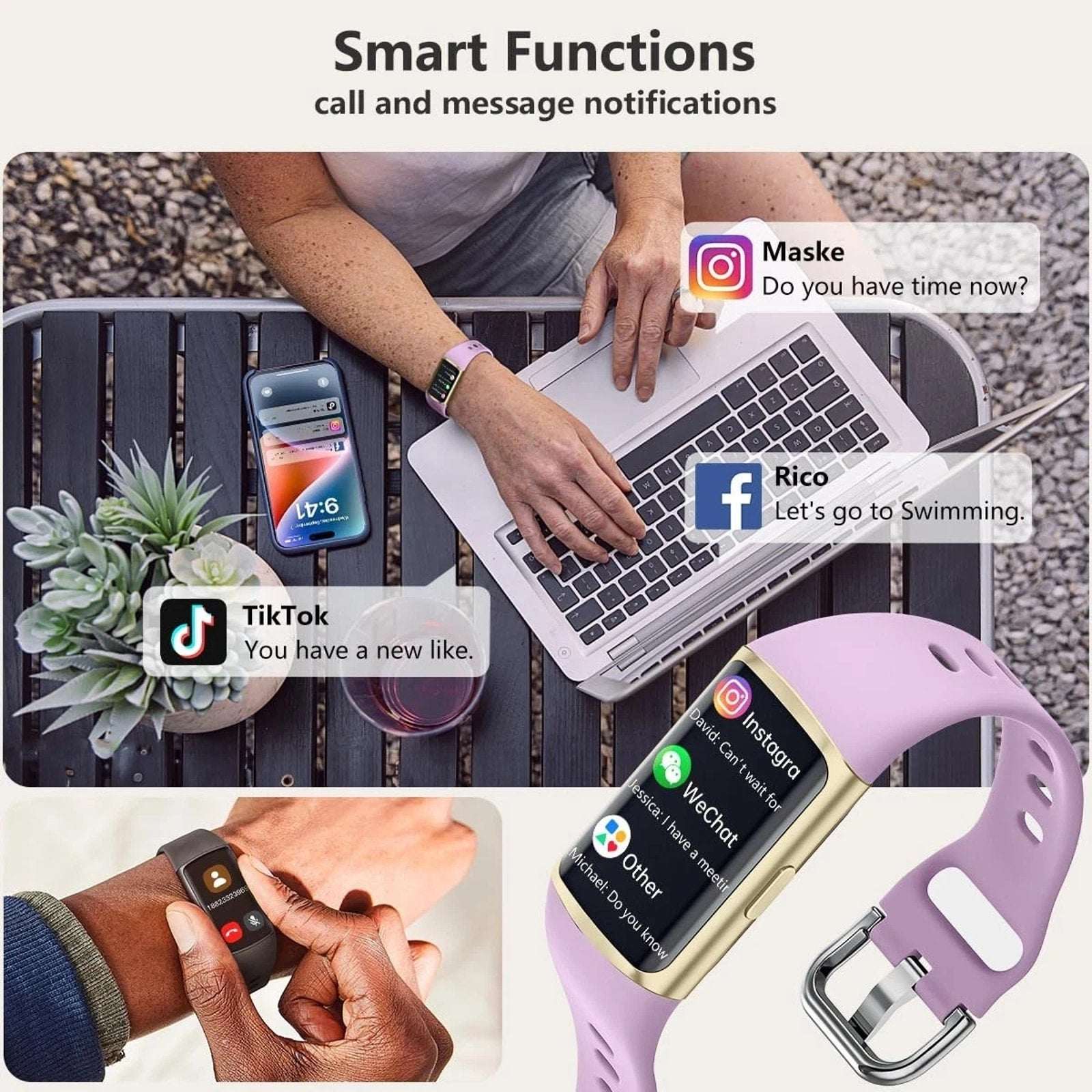 FITVII FINO 2 Slim Fitness Tracker, Smart Watch with Blood Oxygen, Sleep Monitor