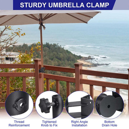 2Pc Steel Patio Umbrella Holder Corner Deck Mount Outdoor Umbrella Clamp Bracket