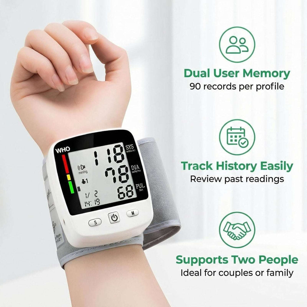 Wrist Blood Pressure Monitor Automatic BP Machine Cuff LED Heart Rate W/ Voice