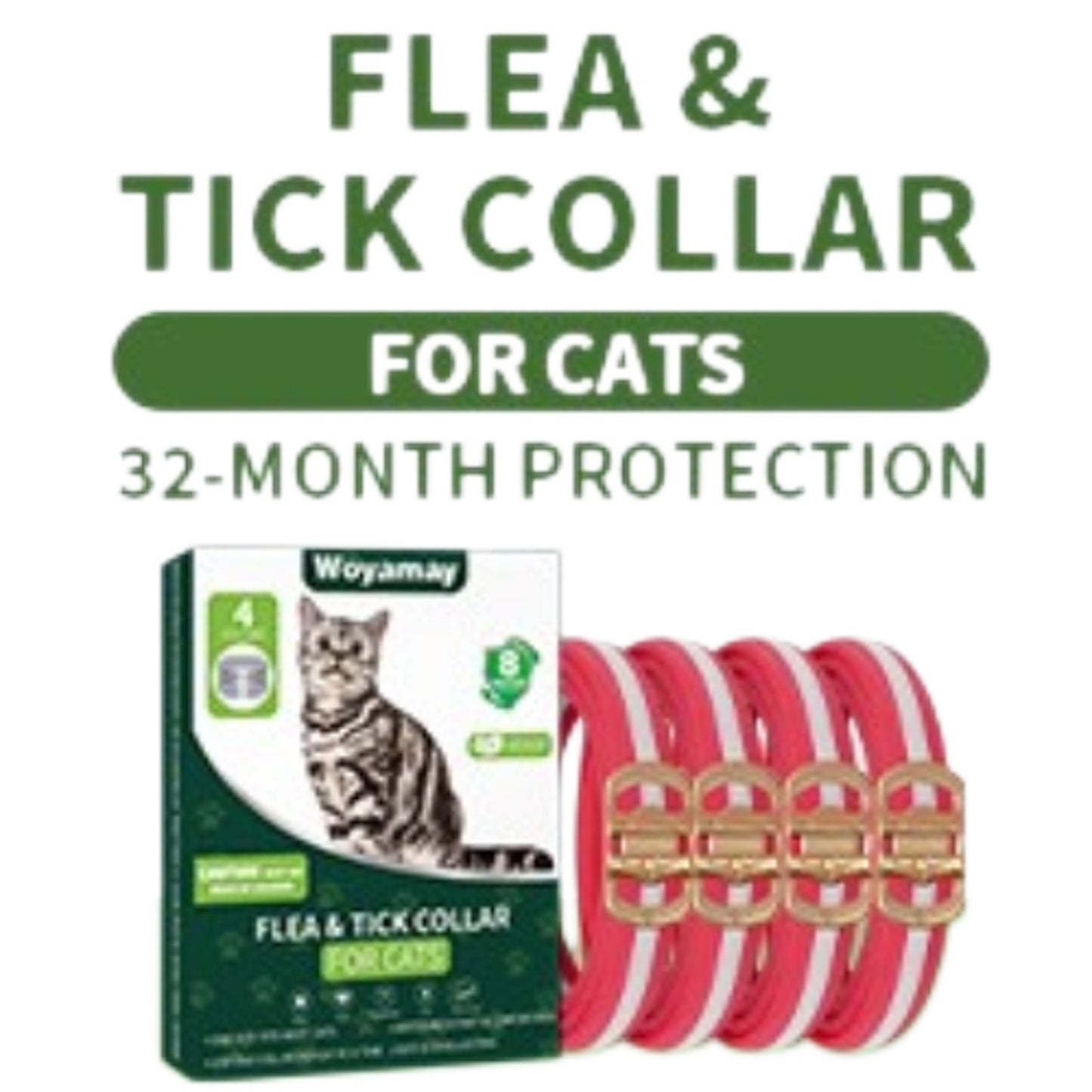 4PK Cat Flea & Tick Prevention Waterproof 32 Month Protection for Cats 12 Weeks+
