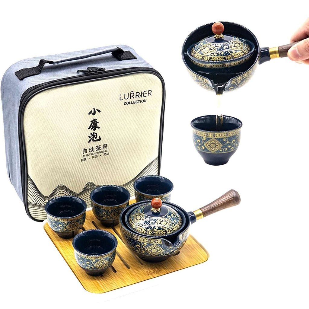 Porcelain Chinese Gongfu Tea Set Portable Teapot Set w/ 360° Rotation & Infuser