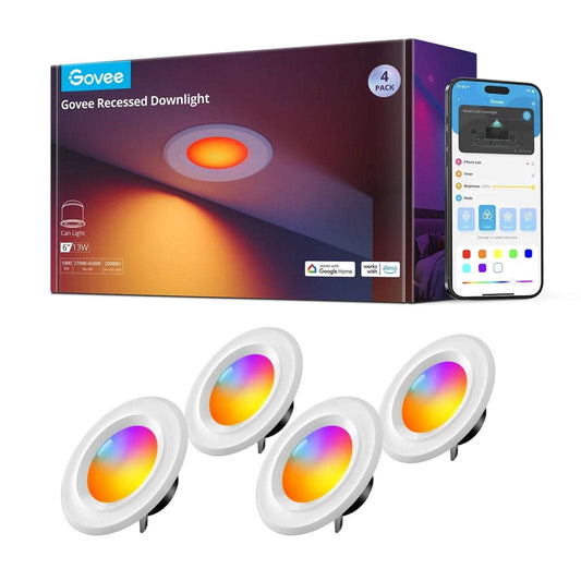 Govee 6-Inch Smart Retrofit Recessed Can Lights WiFi H601c Bluetooth 4 Pack NEW