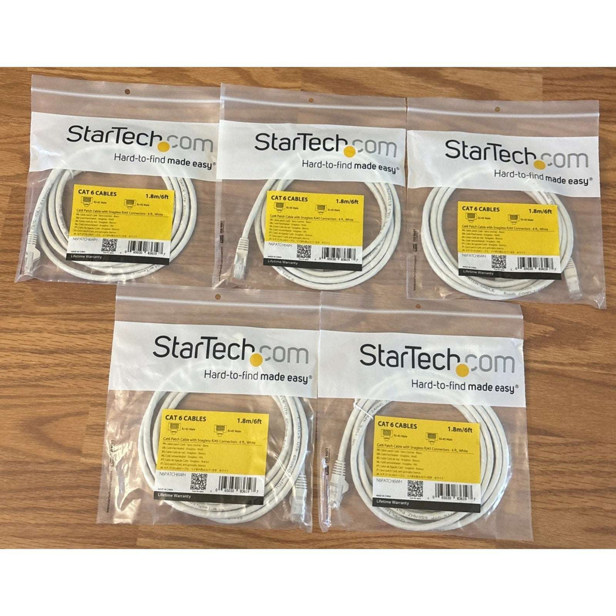 5x StarTech Cat6 Ethernet Network Patch Cable 6ft White RJ45 Snagless N6PATCH6WH