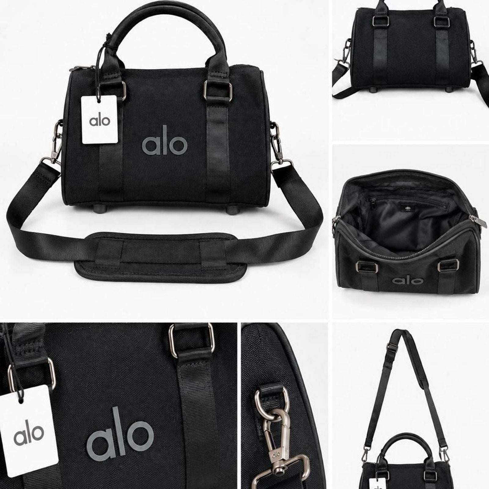 Alo Yoga Mini Sheer Duffle Bag Black Mesh Tote Lightweight Gym Travel Handbag