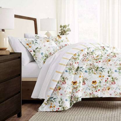 Chintz Floral Stripe Reversible All Season Down-Alternative Queen Comforter Set