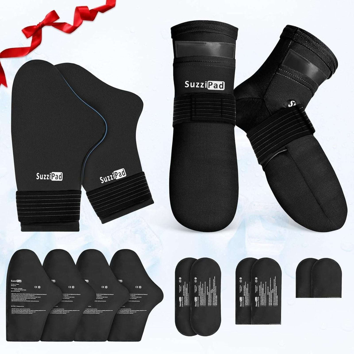 SuzziPad Chemo Cold Therapy Socks & Gloves Gel Ice Pack Set Arthritis Black S/M