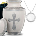 Olivia Memorials God's Love White Urn for Ashes Hand Engraved Cross Large 8x10