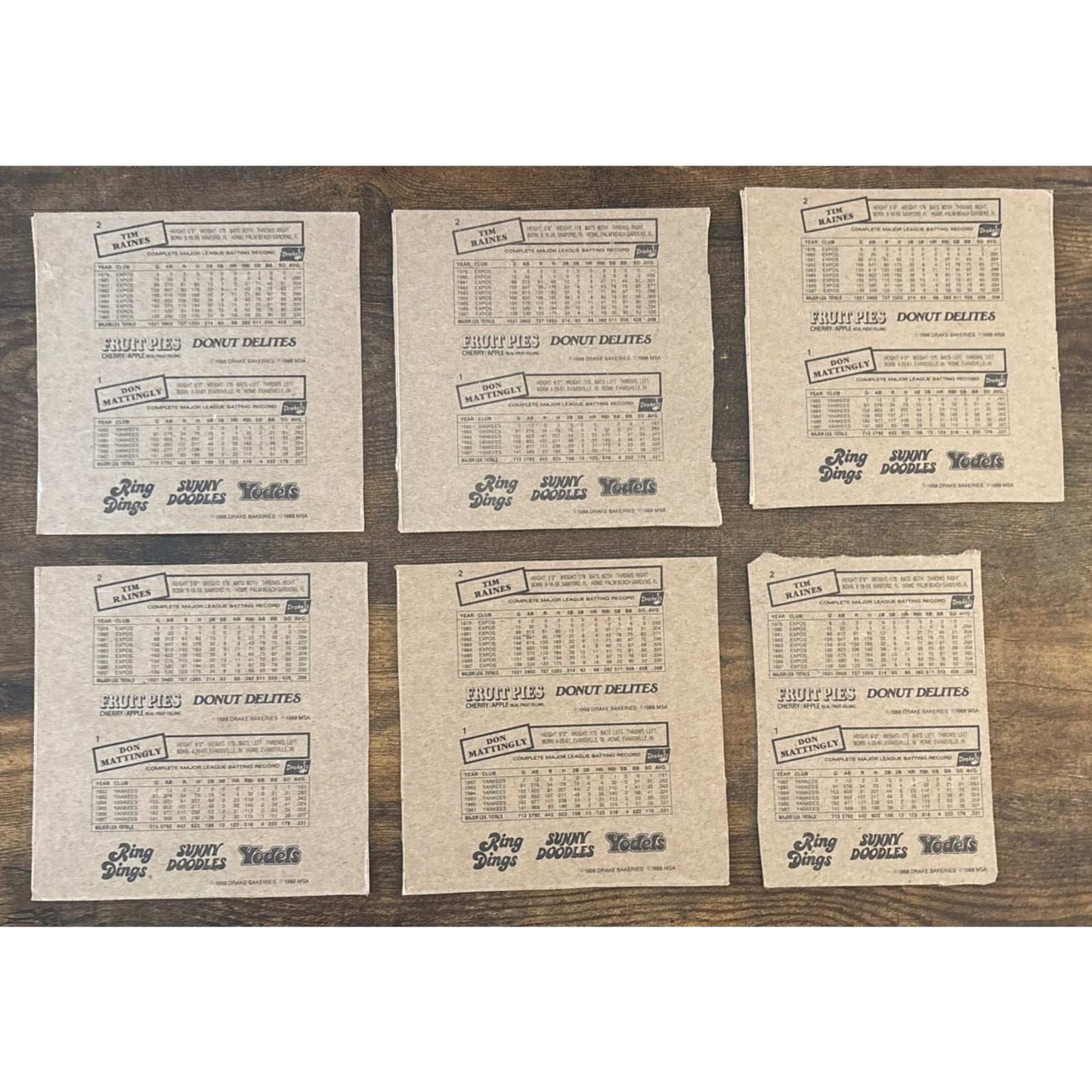 1988 Drakes Big Hitters & Super Pitchers 12 Cards #1 Don Mattingly #2 Tim Raines