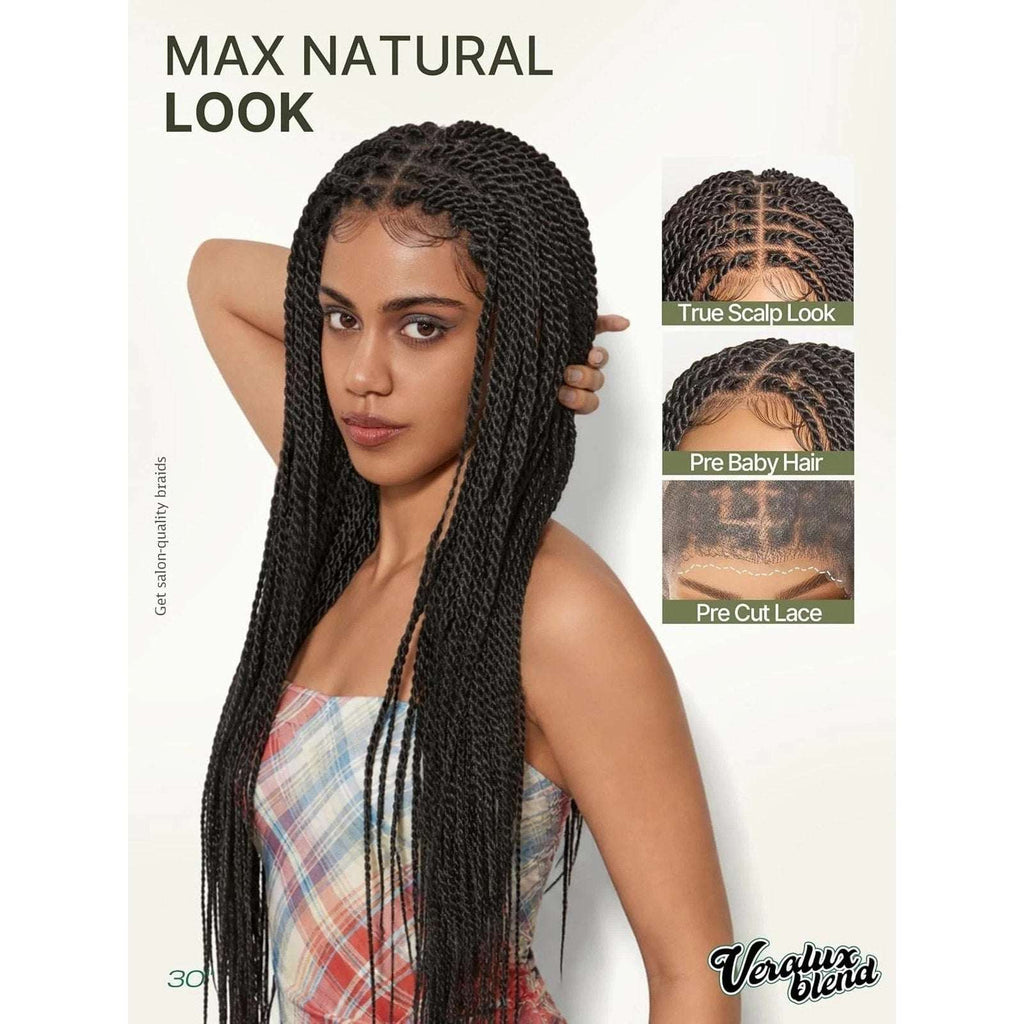 Full Lace Micro Twist Braided Knotless Wig Veralux 200% Density 30 inch Black