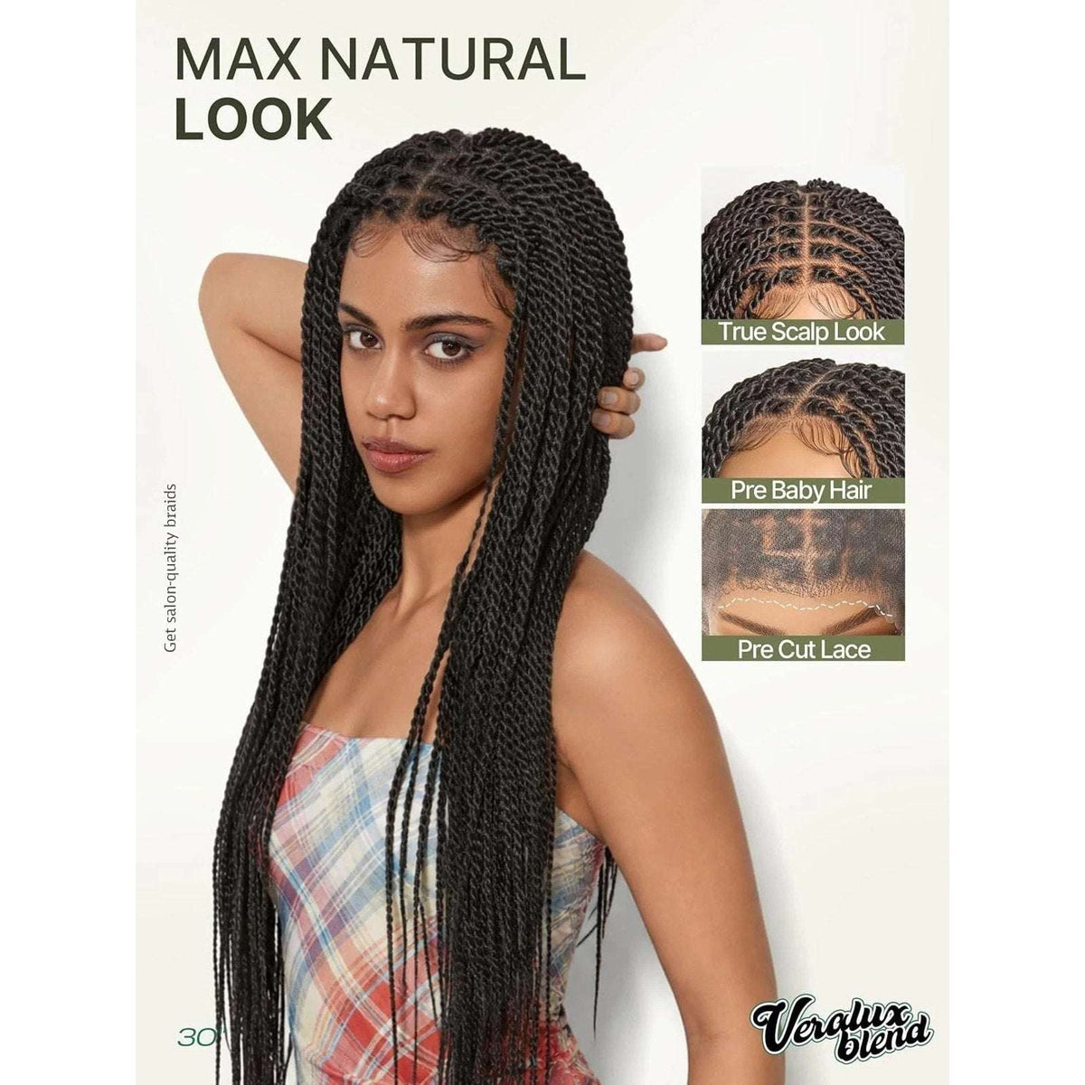 Full Lace Micro Twist Braided Knotless Wig Veralux 200% Density 30 inch Black
