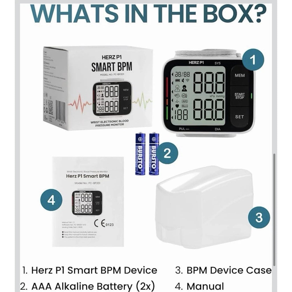 HERZ P1 Smart BPM Wireless Wrist Blood Pressure Monitor LCD, Dual User FC-BP201
