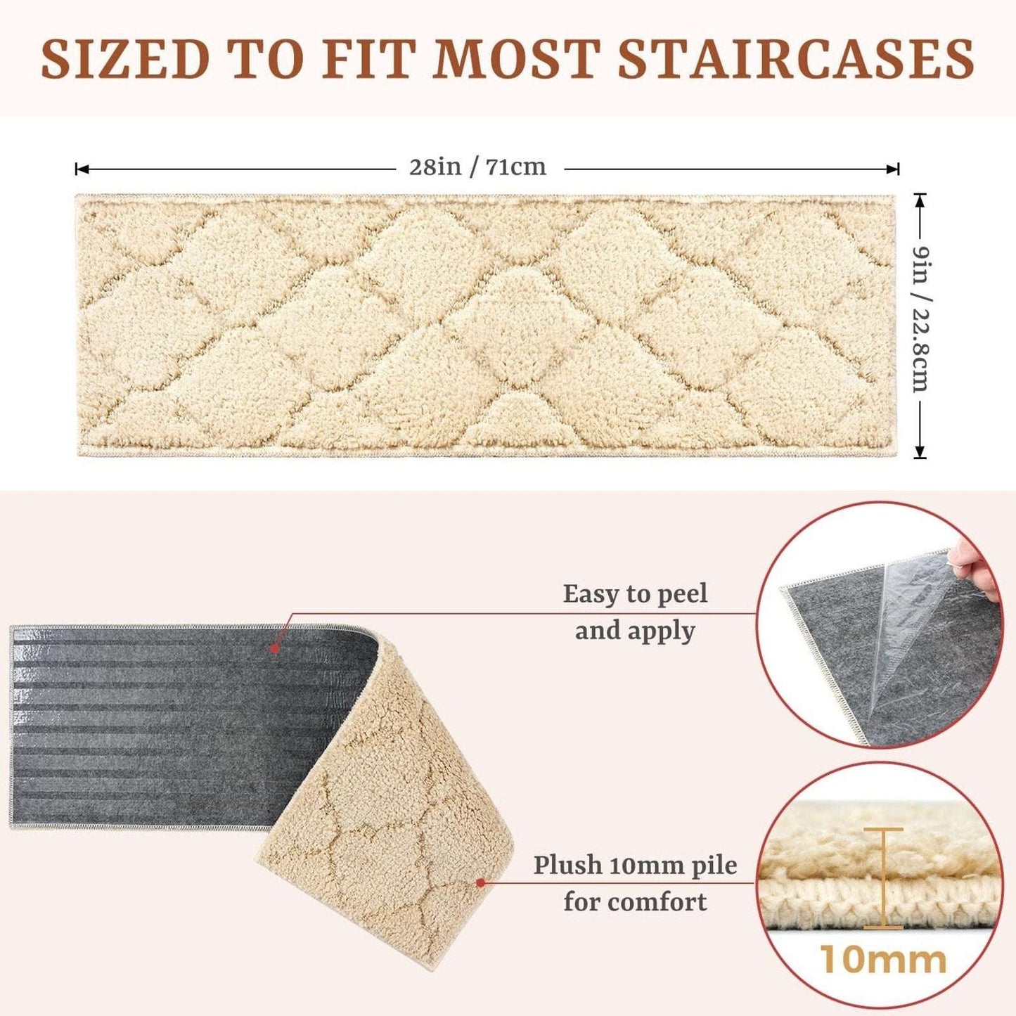 Soft Stair Treads Non-Slip for Wooden Steps, 10pcs 28"x9" Reusable & No Residue