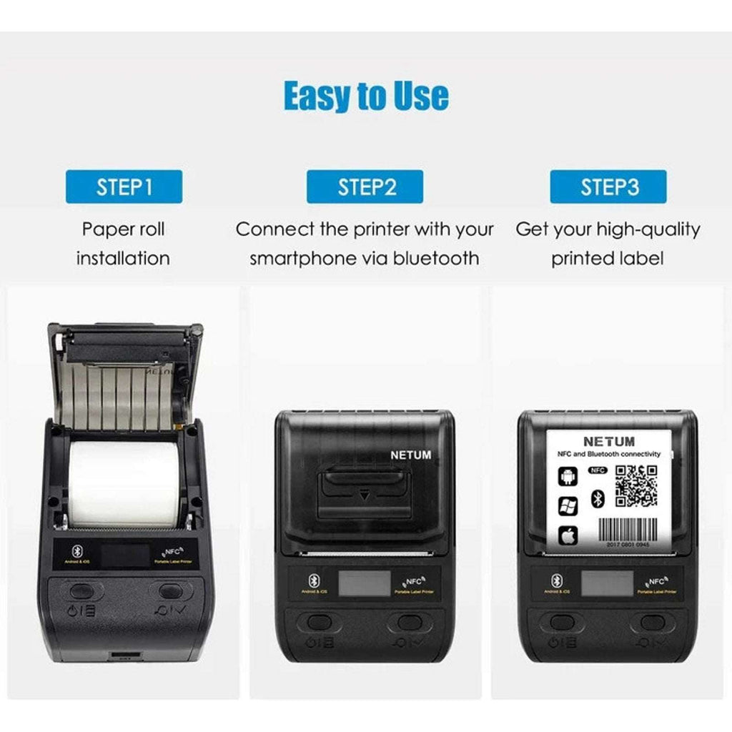 G5 Netum Bluetooth Thermal Label Maker Printer Android IOS Windows Black NEW/OB