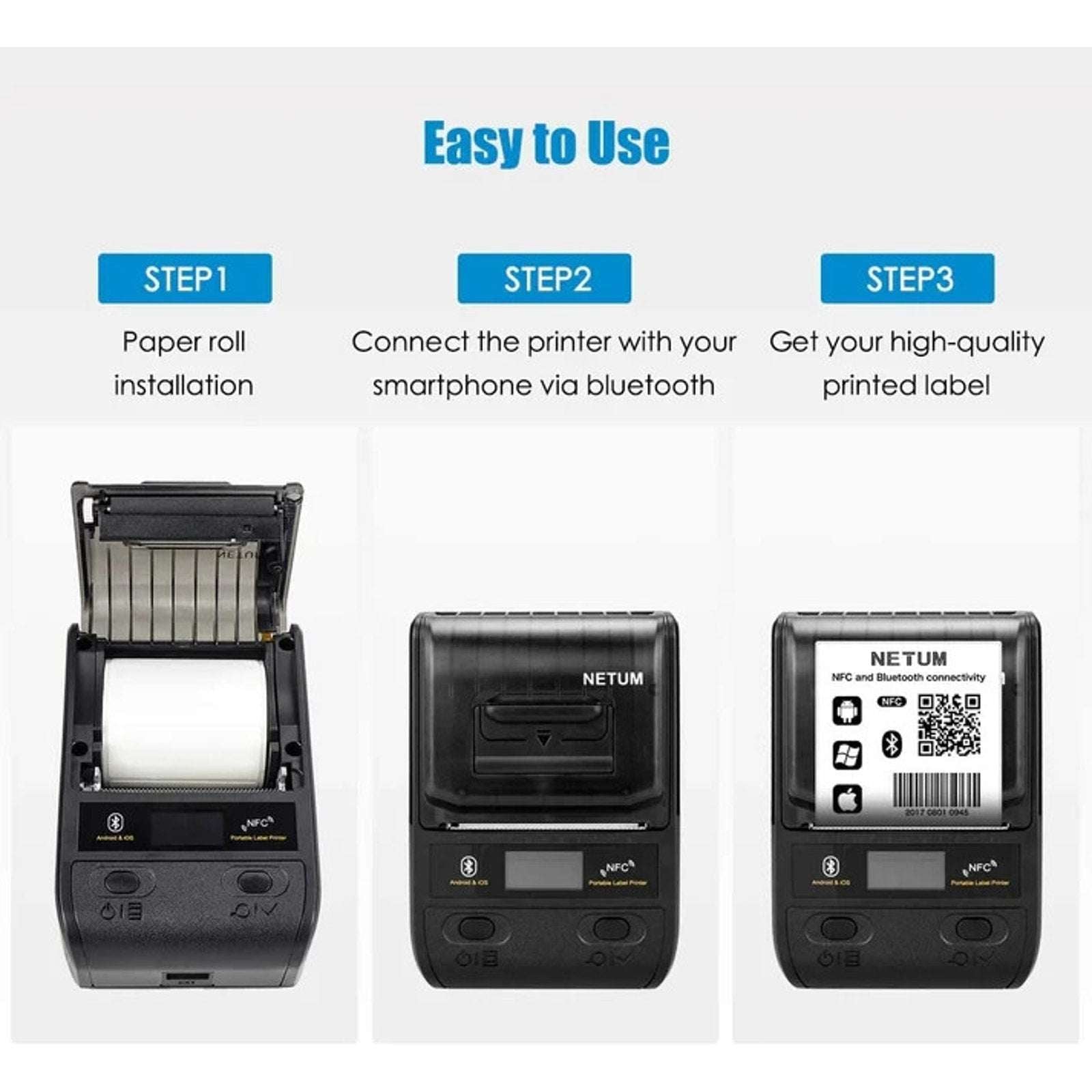 G5 Netum Bluetooth Thermal Label Maker Printer Android IOS Windows Black NEW/OB