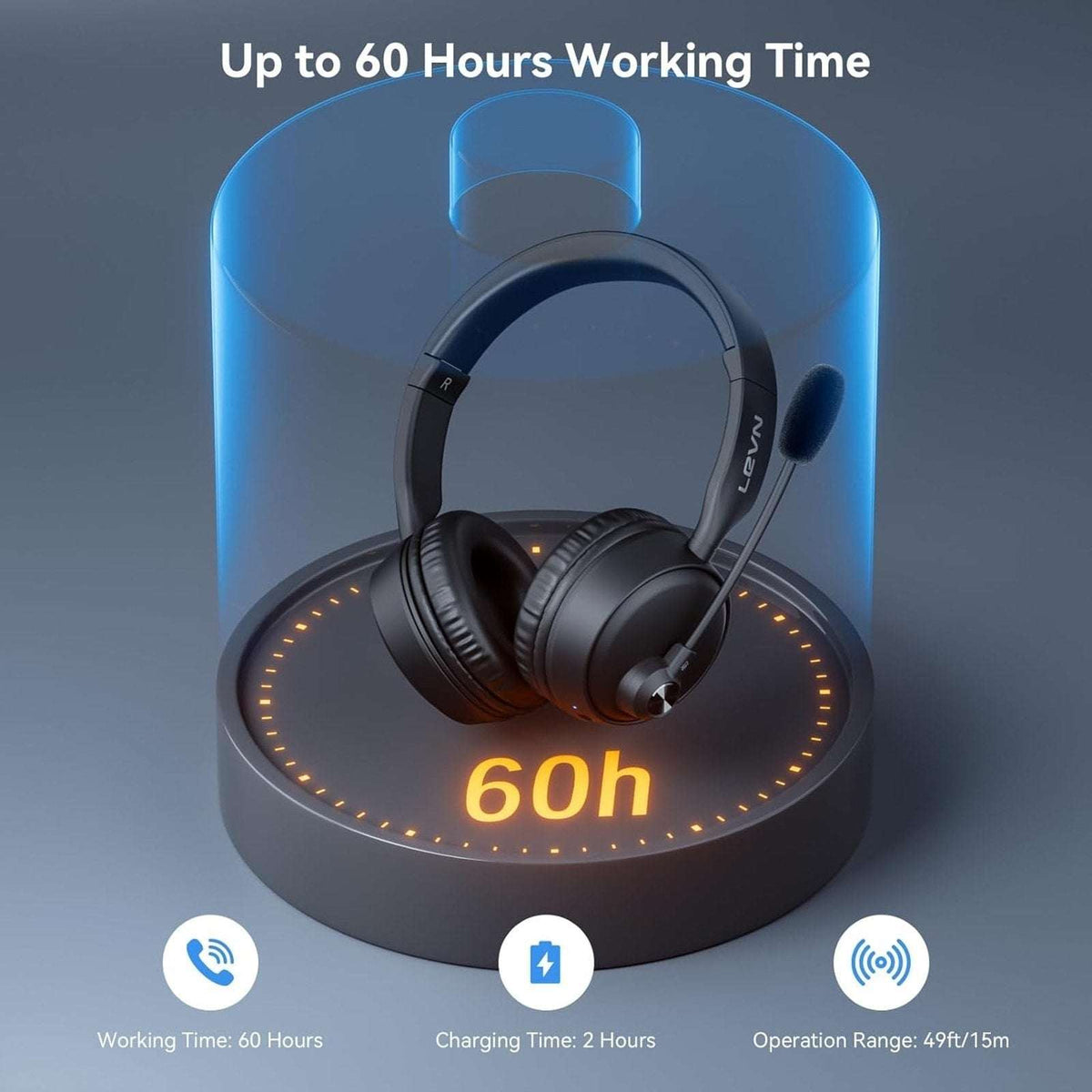 LEVN Bluetooth Headset w/ Microphone, Ai Noise Cancelling Dual Connection CT003