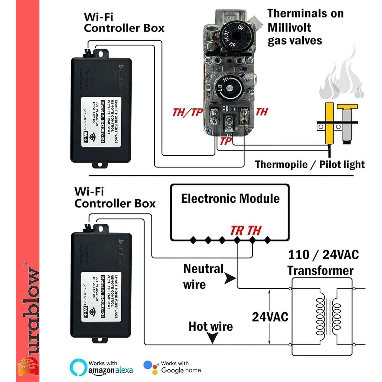 Durablow SH3001 Gas Fireplace WiFi Smart Remote Control Alexa Google IFTTT Smart