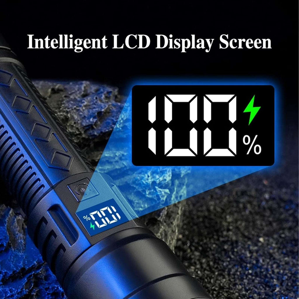 USB Rechargeable LED Tactical Flashlight Bright 2200 Lumens with Zoom, LCD Displ