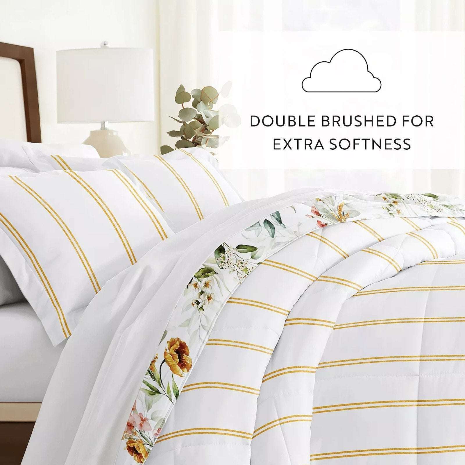 Chintz Floral Stripe Reversible All Season Down-Alternative Queen Comforter Set