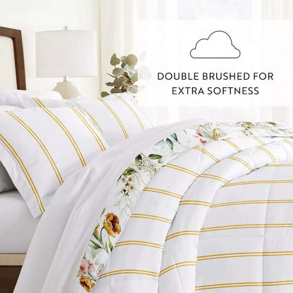 Chintz Floral Stripe Reversible All Season Down-Alternative Queen Comforter Set