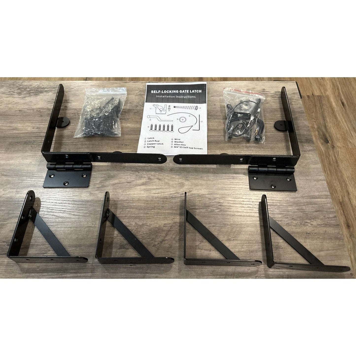 Fence Gate Kit Iron Gate Hardware w/ Gate Latch for Wooden Fences Shed Doors