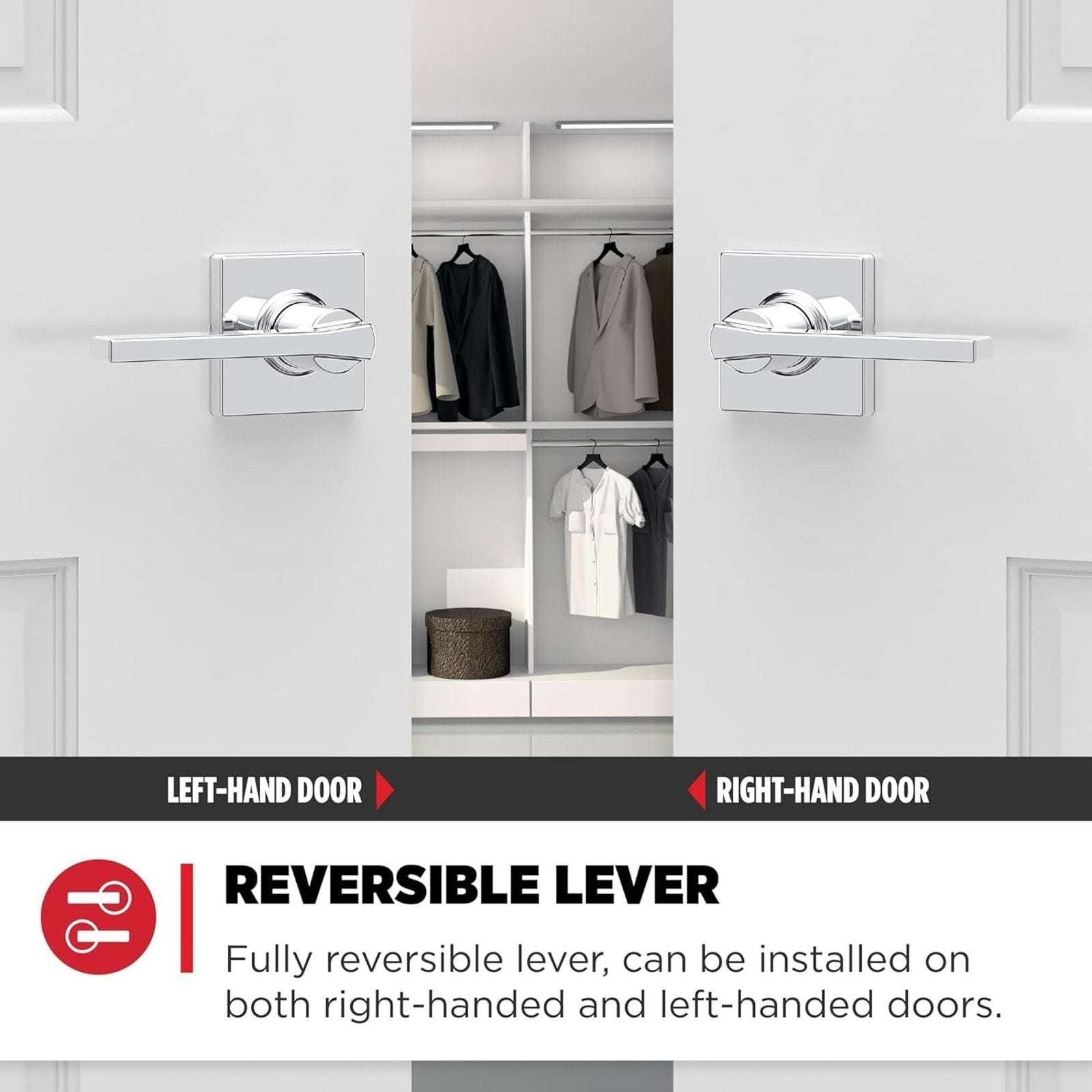 2 Kwikset 92001-605 Casey Passage Hallway Closet Door Square Lever Set in Chrome