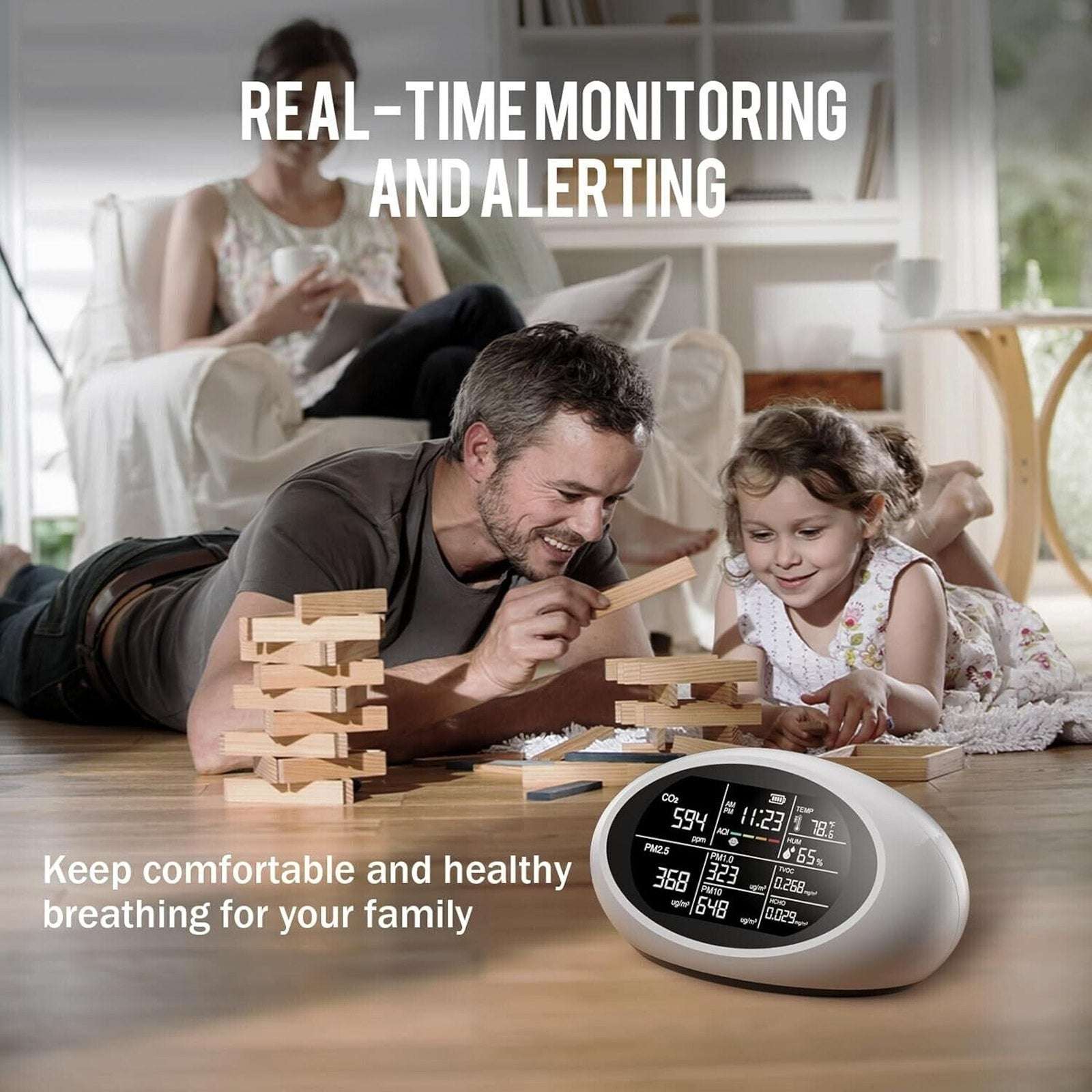 12 in 1 Air Quality Monitor Indoor Portable CO2, TVOC, PM2.5, PM1.0, PM10 Meter