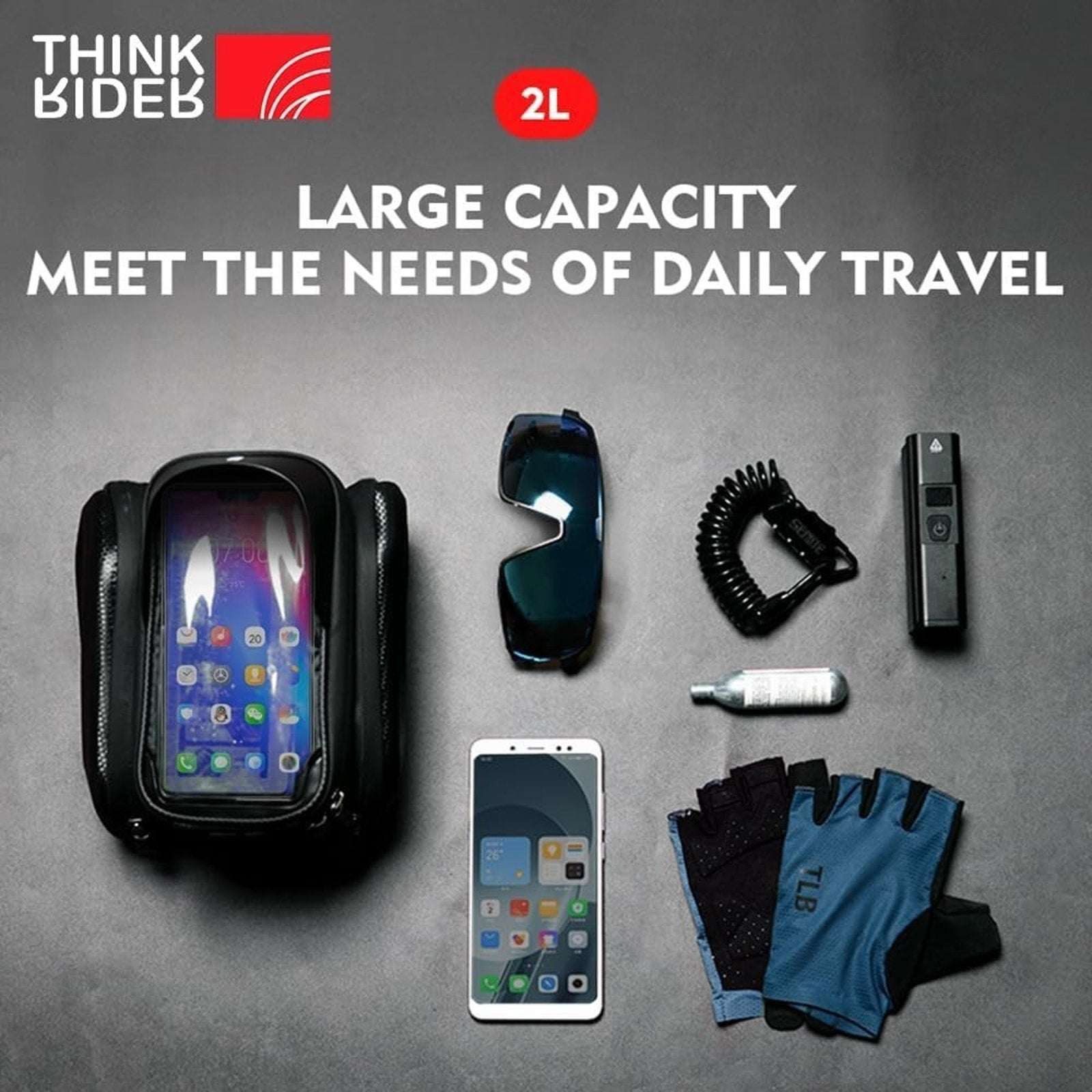 ThinkRider 3Pocket Top Tube Frame Mount Bike Bag Waterproof Cycling Phone Holder