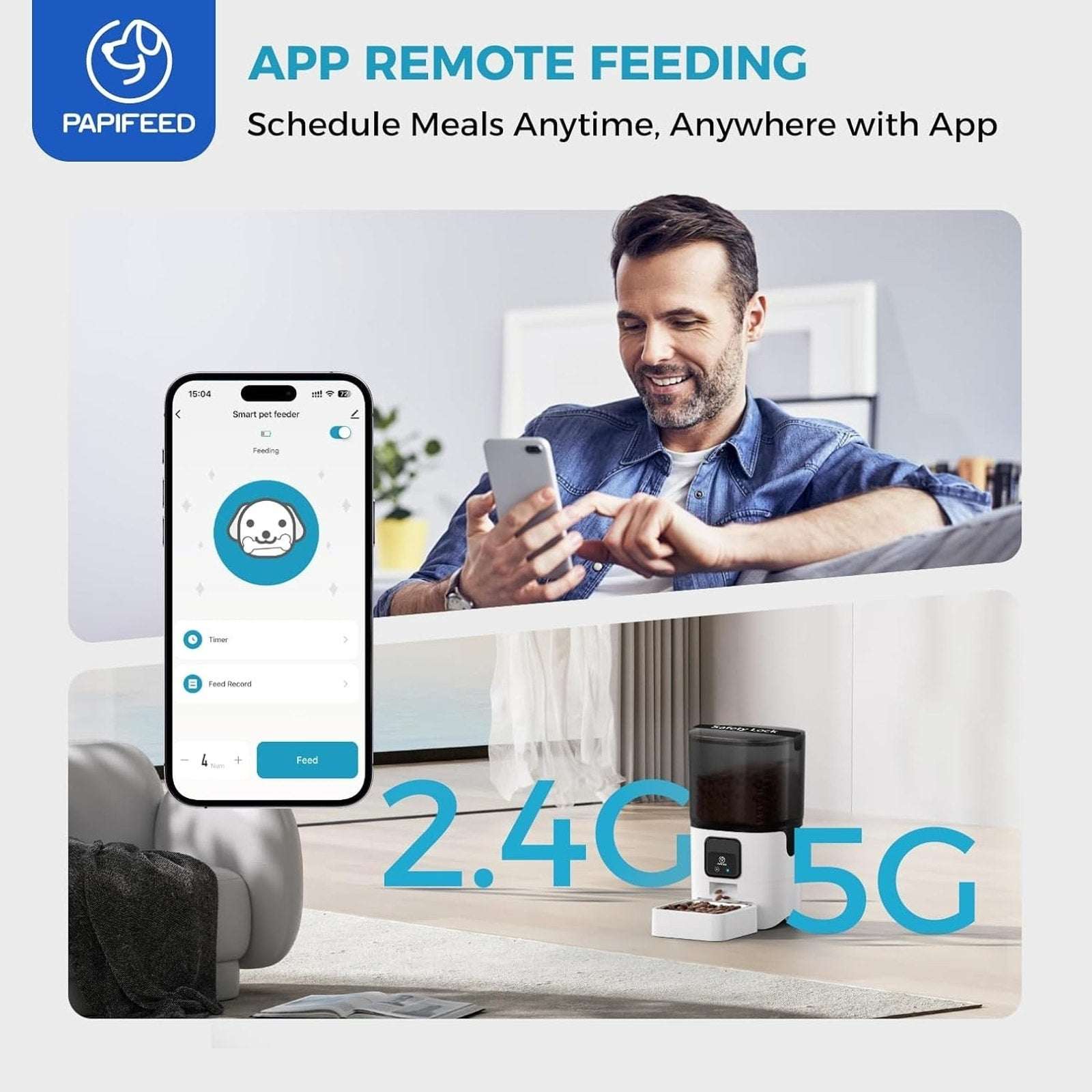 Automatic 6L Multi Cat Dog Pet Food Dispenser with Slow Feed 5G WiFi APP Control