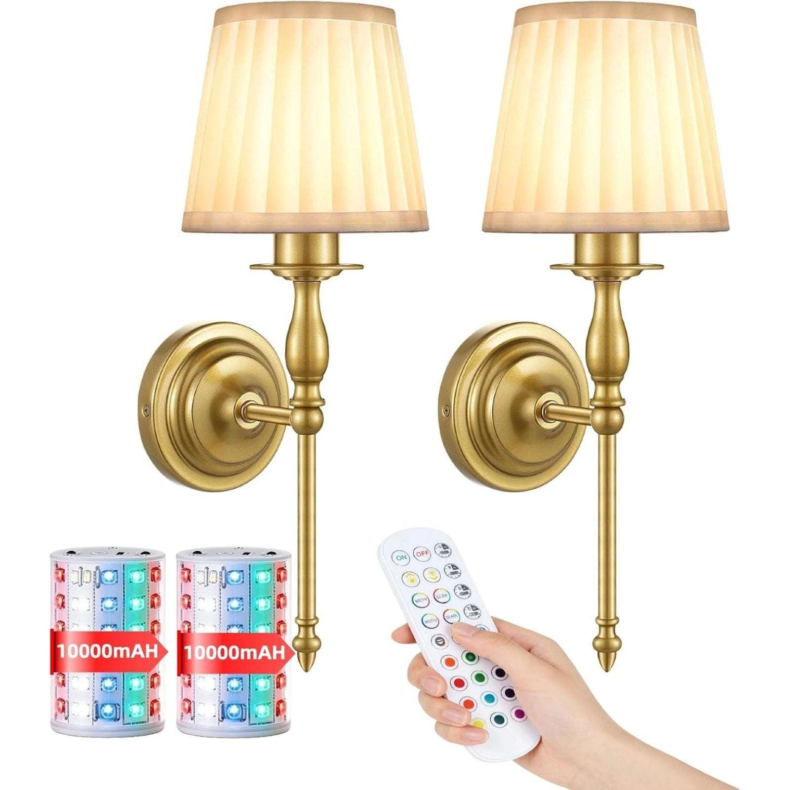 Battery Operated Wall Sconce Set of 2, Vintage Gold Wireless Rechargeable Lights