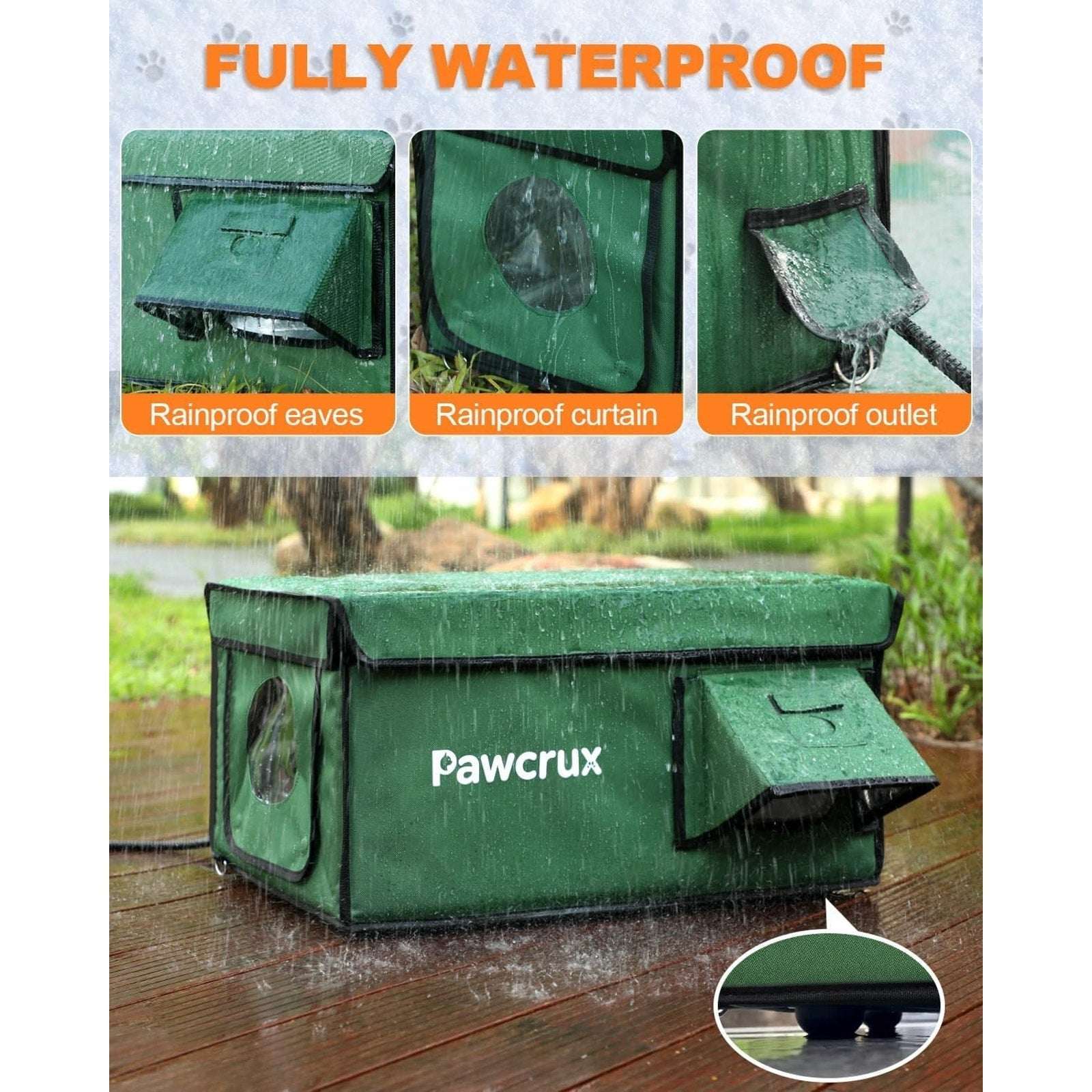 Outdoor Heated Cat House Weatherproof Winter Shelter w/ Escape Door, Heating Pad