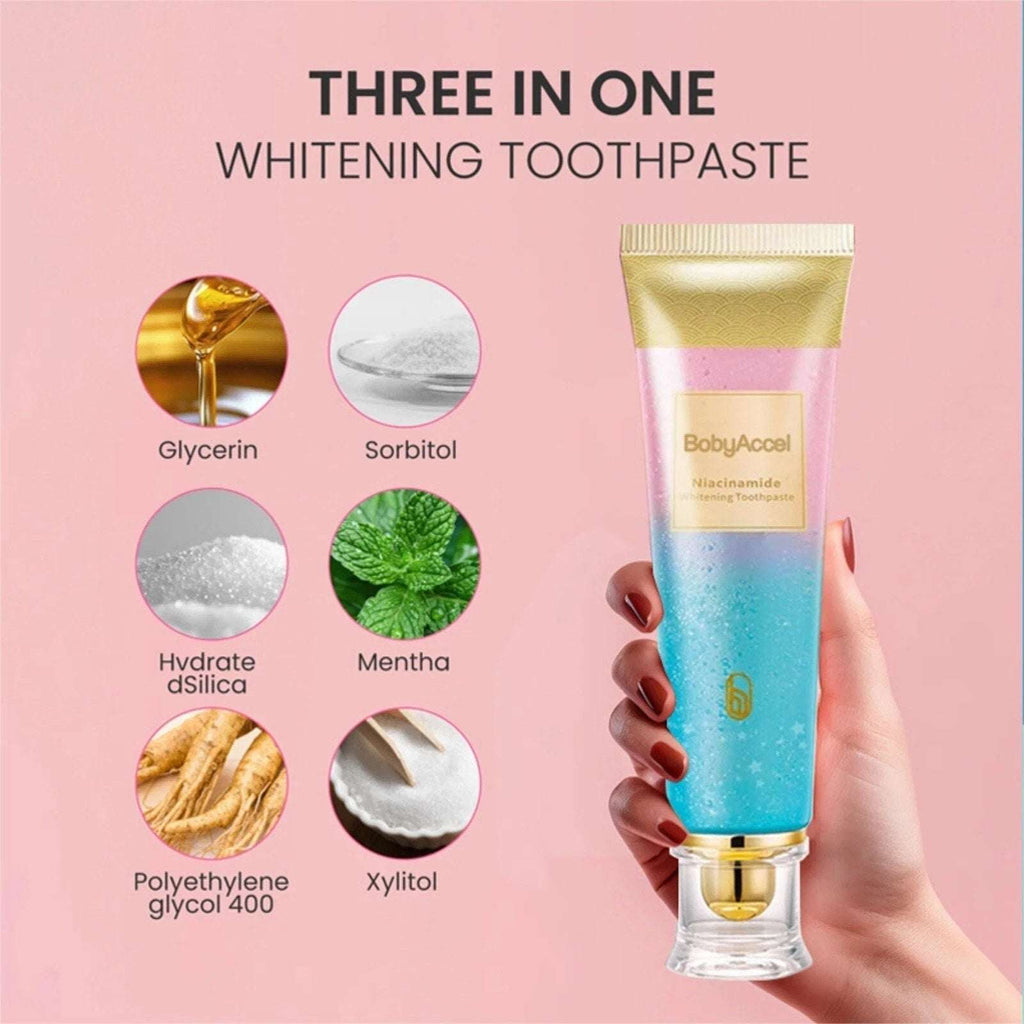 2 Tubes BodyAccel Niacinamide Fluoride-Free Whitening Toothpaste 3.5oz Exp 2028