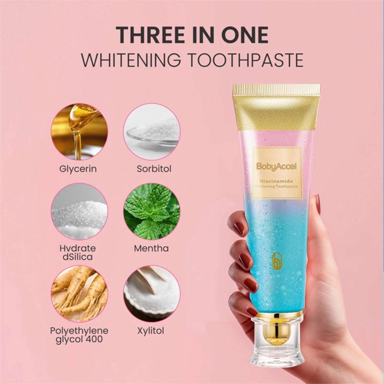 2 Tubes BodyAccel Niacinamide Fluoride-Free Whitening Toothpaste 3.5oz Exp 2028