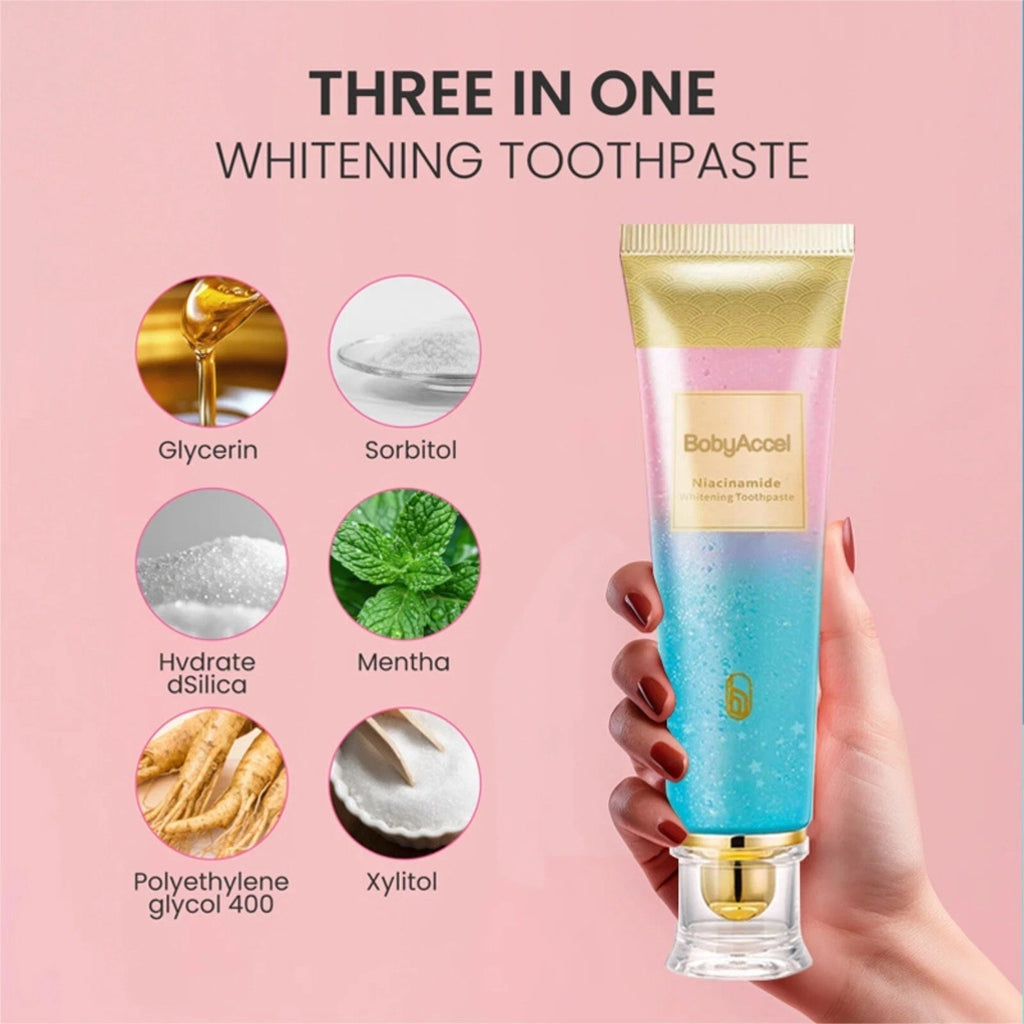 2 Tubes BodyAccel Niacinamide Fluoride-Free Whitening Toothpaste 3.5oz Exp 2028
