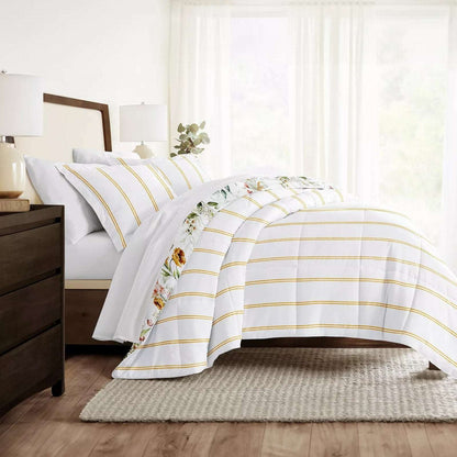 Chintz Floral Stripe Reversible All Season Down-Alternative Queen Comforter Set