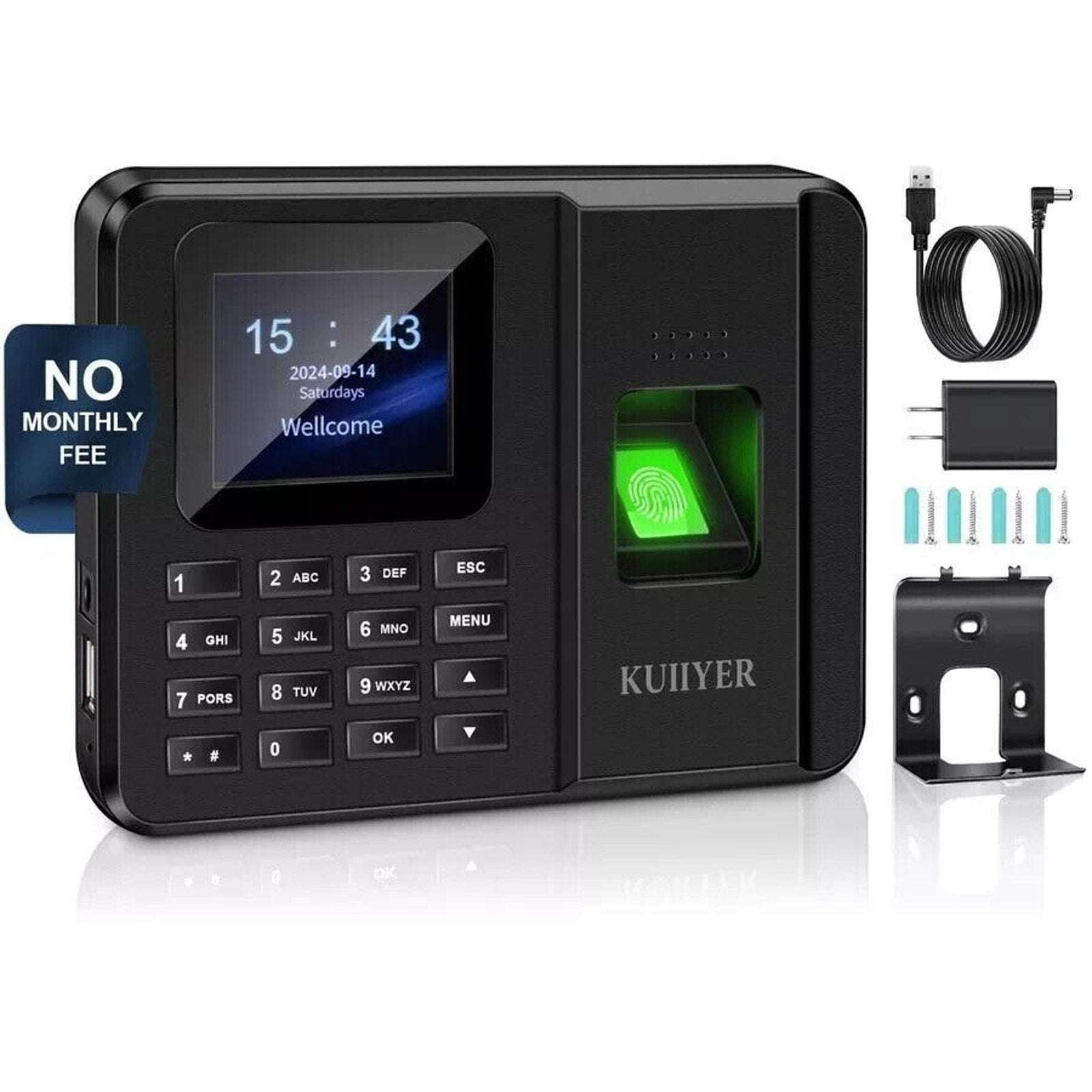 KUIIYER 2in1 Biometric Time Clock Employees Small Business Fingerprint Password