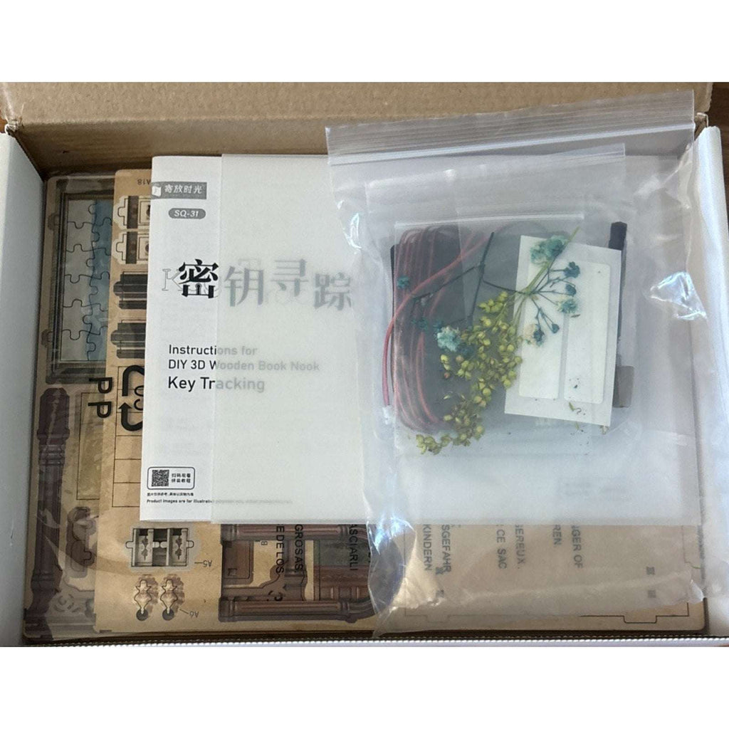 DIY Miniature Book Nook Key Tracking Escape Room Kit - 3D Puzzle with LED Lights