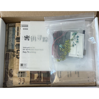 DIY Miniature Book Nook Key Tracking Escape Room Kit - 3D Puzzle with LED Lights