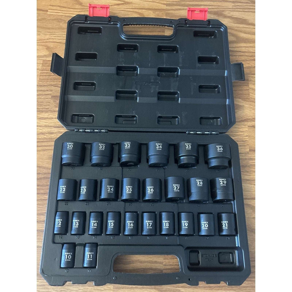 SUNEX Tools 1/2" DRIVE METRIC 6 POINT 26-PIECE IMPACT SOCKET SET NEW READ!