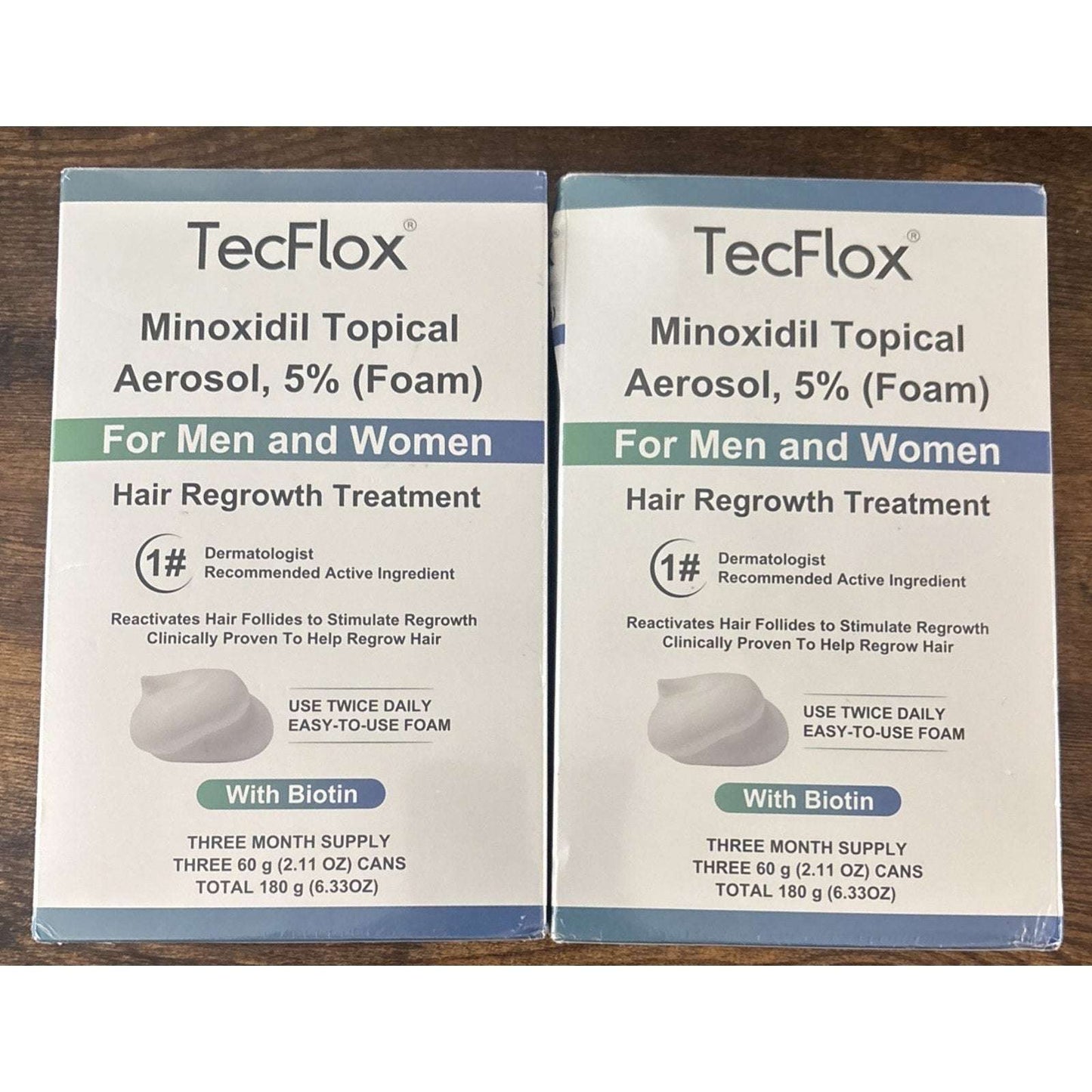 TecFlox 5% Minoxidil Hair Regrowth Foam with Biotin for Men & Women, 6 Months